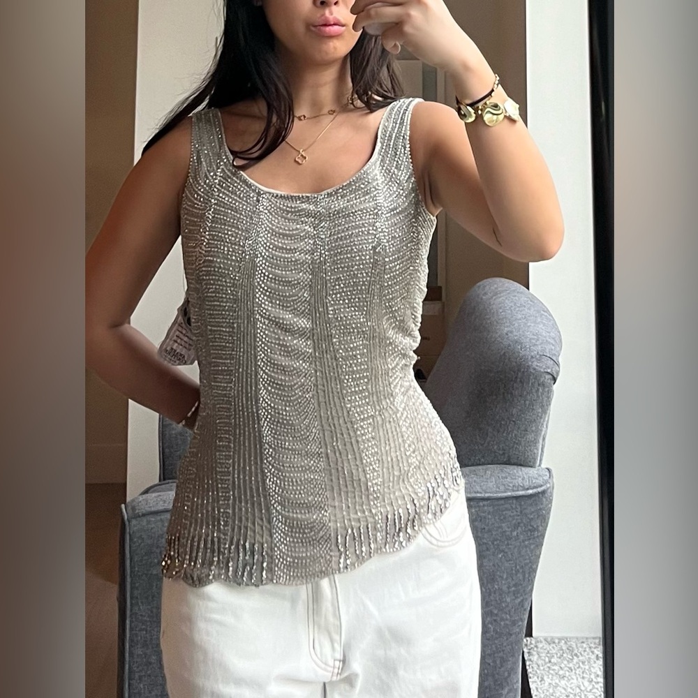 Rhinestone Beaded Embellished Tank Top